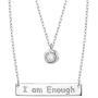 FLYOW 925 Sterling Silver Inspirational Jewelry Double Layer I Am Enough Necklace for Women Teen Girls Encouragement Gifts