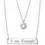 FLYOW 925 Sterling Silver Inspirational Jewelry Double Layer I Am Enough Necklace for Women Teen Girls Encouragement Gifts