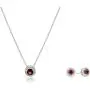Rhodium Plated Sterling Silver Gemstone and Created White Sapphire Round Halo Earrings and Pendant Necklace Jewelry Set - Choice of Gem Colors Rhodium Plated Sterling Silver Gemstone and Created White Sapphire Round Halo Earrings and Pendant Necklace Jewelry Set - Choice of Gem Colors