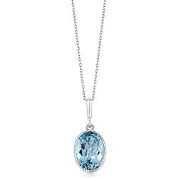Gem Stone King 925 Sterling Silver Blue Topaz Pendant Necklace For Women 7.00 Ct Gemstone Birthstone, 14X10MM Oval Shape with 18 Inch Silver Chain