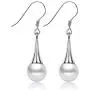 Yves Renaud Classical 8mm Round Synthetic Pearl Drop Earrings - Hypoallergenic Silver Fish Hook Dangling Fashion Jewelry for Women, Girls