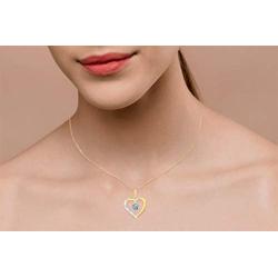 Femme Luxe Gemstone and Diamond Accent Heart Pendant Necklace, Gold Plated 925 Sterling Silver, Jan to Dec Birthstone, 18inch Chain, Hypoallergenic, Gift Ready Packaging