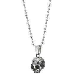 COOLSTEELANDBEYOND Mens Women Small Steel Dotted Rough Textured Skull Pendant Necklace, 23.6 inches Ball Chain