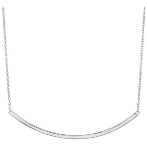 Ritastephens Sterling Silver Long Flat Curved Bar Pendant Necklace 18''