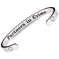 Friendship Bracelet | Stainless Steel Bangle Bracelets for Women | Personalized Gifts for Her Engraved Partners in Crime Wrapped in Black Jewelry Gift Box