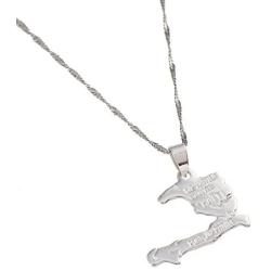 Silver Plated The Republic of Haiti Map Pendant Necklace Chain Port-AU-Prince Map Jewelry