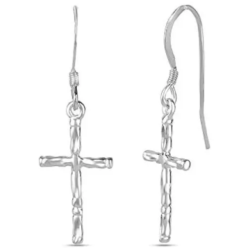 LeCalla Sterling Silver Jewelry Cross Shaped Drop Dangler Earrings for Women Girl LeCalla Sterling Silver Jewelry Cross Shaped Drop Dangler Earrings for Women Girl