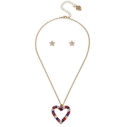 Betsey Johnson Heart Pendant & Stud Earrings Set