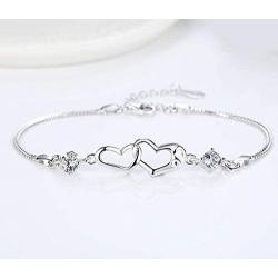 SOLINFOR Sister Bracelet - Sterling Silver Jewelry with Gift Wrapping, Card - Sister Gifts from Sister - Two Interlocking Hearts Bracelet for Women