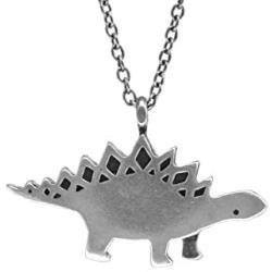 Mark Poulin Womens Pewter Necklace Stegosaurus Dinosaur Charm on 18'' Chain for Women and Girls