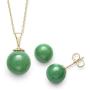 14K Yellow Gold Natural Jade Pendant Necklace and Stud Earring Set