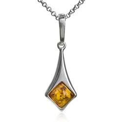 Ian and Valeri Co. Amber Sterling Silver Rhombic Pendant Necklace Chain 18''