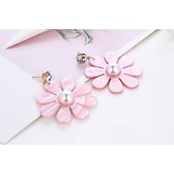 Fashion Resin Daisy Flower Earrings For Women Pearl Crystal Floral Petals Dangle Earrings Jewelry