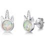 FANCIME Sterling Silver Cat/Unicorn/Elephant Stud Earrings Created Fire Opal Cute Animal Mini Tiny Dot Small Round Disc Fine Jewelry for Women Girls