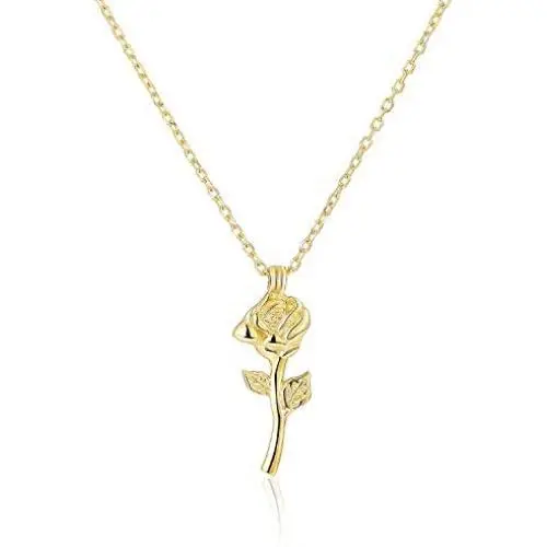 SWEETV 14K Gold Plated Necklaces for Women 925 Sterling Silver Rose Pendant Necklace Dainty Chain Jewelry Gift