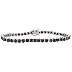 2.3mm Round Cut Simulated Black Diamond Eternity Tennis Bracelet In 14K White Gold Over 925 Sterling Silver