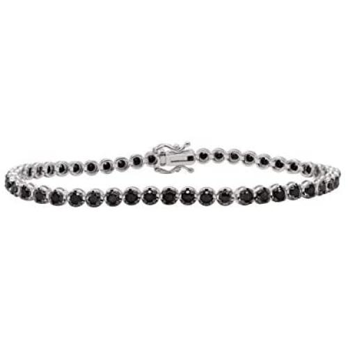 2.3mm Round Cut Simulated Black Diamond Eternity Tennis Bracelet In 14K White Gold Over 925 Sterling Silver