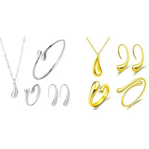 8PCS Sterling Silver and Gold Jewelry Set for Women Teardrop Pendant Necklace Earring Bracelet and Ring Jewelry Gifts 8PCS Sterling Silver and Gold Jewelry Set for Women Teardrop Pendant Necklace Earring Bracelet and Ring Jewelry Gifts