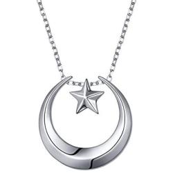 FLYOW S925 Sterling Silver Crescent Moon Pendant Necklace for Women Teen Girls Birthday Gift