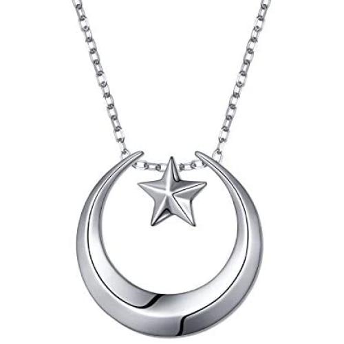FLYOW S925 Sterling Silver Crescent Moon Pendant Necklace for Women Teen Girls Birthday Gift