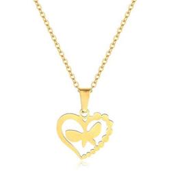 Dainty Heart Pendant Necklace for Women, HEWIC 18k Gold Plated Stainless Steel Handmade Small Butterfly Charm with Unbreakable Chain Delicate Girl Necklace Minimalist Jewelry Gift