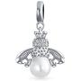 Garden Insect White Simulated Pearl Queen Bumble Bee Dangle Charm Bead For Mother .925 Sterling Silver Fit European Bracelet