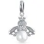 Garden Insect White Simulated Pearl Queen Bumble Bee Dangle Charm Bead For Mother .925 Sterling Silver Fit European Bracelet