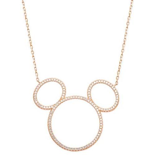 Disney Mickey Mouse Jewelry, Sterling Silver Cubic Zirconia Silhouette Necklace,