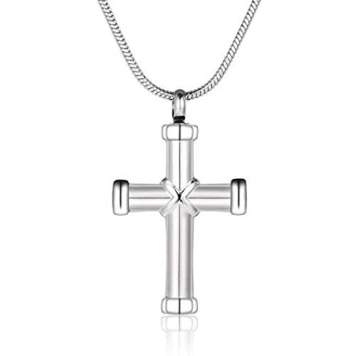 BAIYIDE Stainless Steel Cross Memorial Cremation Jewelry for Ashes Urn Pendant Necklace Keepsake Jewelry for Women & Men