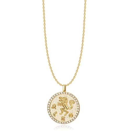 ACC PLANET Constellation Necklace Pendant 14K Gold-Plated Hammered Round Disc Engraved Zodiac Sign Pendant 16.9’’ Adjustable Dainty Necklace Mothers Gifts for Her