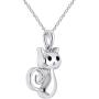 0.05 Ct Black Real Diamond in 14K White Gold Fn 925 Sterling Silver Curly-Tail Kitty Pendant Necklace