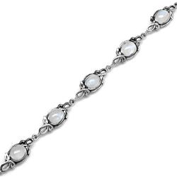 Silvershake 8x6mm Oval Natural Moonstone 925 Sterling Silver Leaf Vintage Inspired 7 to 8.5 Inch Adjustable Bracelet