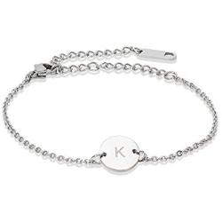 Glimmerst Stainless Steel Initial Bracelet Delicate Coin Letter Bracelet Dainty Small Disc Name Bracelet Personalized Monogram Charm Bracelet for Women Girls