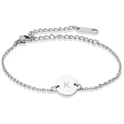 Glimmerst Stainless Steel Initial Bracelet Delicate Coin Letter Bracelet Dainty Small Disc Name Bracelet Personalized Monogram Charm Bracelet for Women Girls