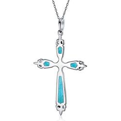 Spiritual Religious Pink Rhodochrosite Turquoise Gemstone Fleur De Lis Cross Pendant Necklace For Women Teen 925 Sterling Silver