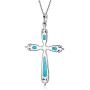 Spiritual Religious Pink Rhodochrosite Turquoise Gemstone Fleur De Lis Cross Pendant Necklace For Women Teen 925 Sterling Silver