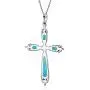 Spiritual Religious Pink Rhodochrosite Turquoise Gemstone Fleur De Lis Cross Pendant Necklace For Women Teen 925 Sterling Silver