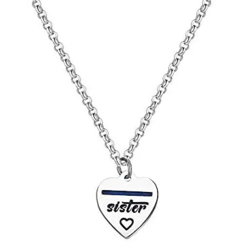 Detailed Thin Blue Line Police Mom Wife Sister Necklace Back The Blue Jewelry Detailed Thin Blue Line Police Mom Wife Sister Necklace Back The Blue Jewelry