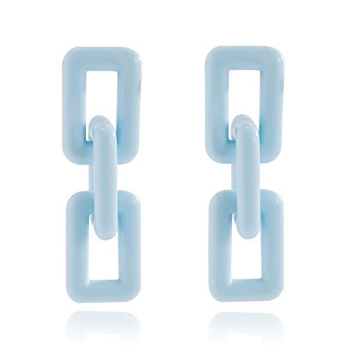 Aimimier Egirl Coloful Geometric Link Chain Drop Earrings Acrylic Rectangle Chain Long Pendant Dangle Earrings Prom Party Festival Jewelry for Women and Girls (Blue)