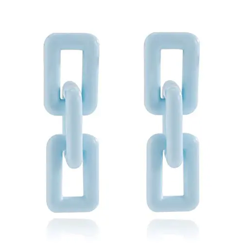 Aimimier Egirl Coloful Geometric Link Chain Drop Earrings Acrylic Rectangle Chain Long Pendant Dangle Earrings Prom Party Festival Jewelry for Women and Girls (Blue)