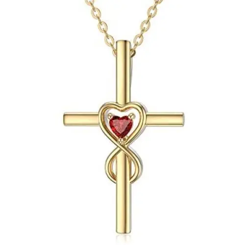 Yafeeso 14K Gold Crucifix Cross Necklace for Women, Solid Infinity Pendant Necklace with Red Heart Anniversary Bithday Jewelry Gifts for Her,16+2 Inch Yafeeso 14K Gold Crucifix Cross Necklace for Women, Solid Infinity Pendant Necklace with Red Heart Anniversary Bithday Jewelry Gifts for Her,16+2 Inch