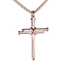 HIJONES Mens Stainless Steel Nail Cross Charm Pendant Necklace Polished Gold Silver Black Rose Gold