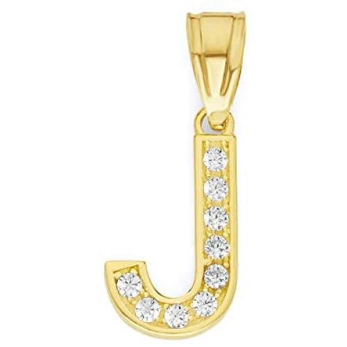 10k Real Solid Gold Initial Pendant Set with CZ Stones, Dainty Personalized Alphabet Letter Charm Available A-Z Jewelry Gifts