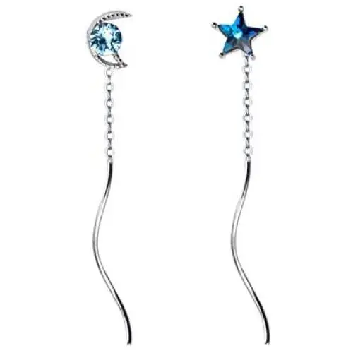 SLUYNZ 925 Sterling Silver Blue Crystal Star Moon Dangle Earrings for Women Teen Girls Star Moon Tassel Earrings Chain SLUYNZ 925 Sterling Silver Blue Crystal Star Moon Dangle Earrings for Women Teen Girls Star Moon Tassel Earrings Chain