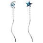SLUYNZ 925 Sterling Silver Blue Crystal Star Moon Dangle Earrings for Women Teen Girls Star Moon Tassel Earrings Chain