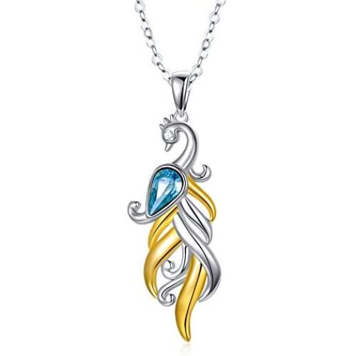 AOBOCO Phoenix Necklace Sterling Silver with Austria Crystal, Birthday Anniversary Gift for Women Wife