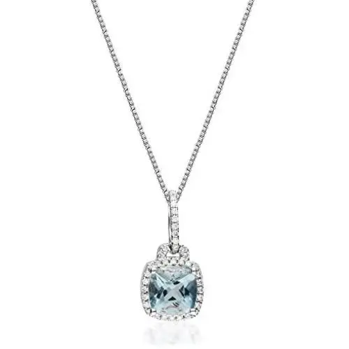 Gin & Grace 10K White Gold Natural Diamond (I1,I2) & Genuine Blue Aquamarine Pendant for Women Gin & Grace 10K White Gold Natural Diamond (I1,I2) & Genuine Blue Aquamarine Pendant for Women