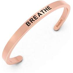 MADIBELLA Rose Gold Breathe Bracelet for Women - Adjustable Cuff Stainless Steel Bracelet - Meditate, Inspire, and Motivational Bangle - Fits Kids, Teenage Girls, and Adults