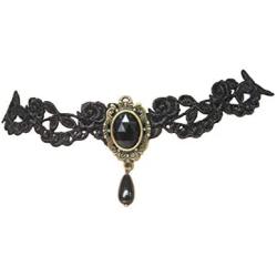 CharmLight Jewelry Popular Black Flower Lace Gothic Lolita Beads Pendant Choker Necklace