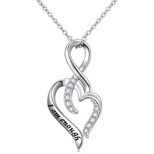 I Am Enough Jewelry Sterling Silver With CZ Pendant Necklace Anklet for Women